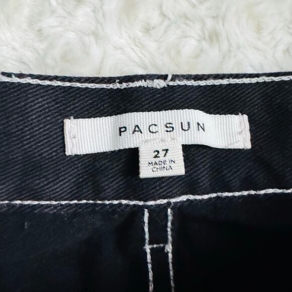 PacSun Women Black Denim Cotton Hi Rise Carpenter Double Knee Workwear Jeans 27 - Picture 3 of 8